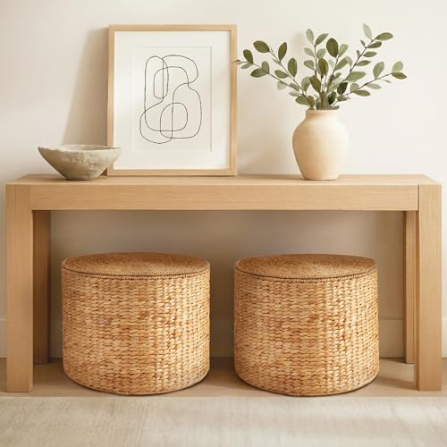 Best Choice Products Large Round Storage Ottoman W/Lid, Handwoven Water Hyacinth Footstool, Accent Stool, Side Table, Storage Container, Plant Stand For Living Room, Office, or Bedroom - Natural