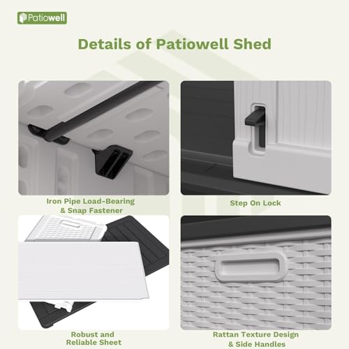 Patiowell 26 Cu.ft Plastic Outdoor Storage Cabinet, Lockable Waterproof Horizotal Storage Shed, Tool Box for Patio, Garden Tools, Garbage Cans, Pool Supplies, Easy Assembly, White(Not Include Shelves)