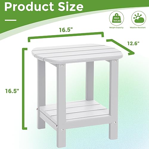 Adirondack Square Outdoor Side Table,2-Tier Storage Patio Side Table, HDPE End Tables for Backyard Pool Porch Garden Lawn