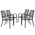 Incbruce 300lbs Patio Chairs Set of 4 Outdoor Dining Chairs, Metal Frame Stackable Patio Dining Chairs, Wrought Iron Black Outdoor Chair with Armrest for Garden, Poolside, Backyard