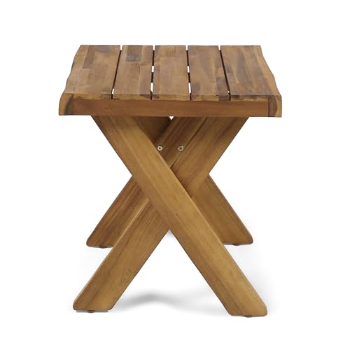Christopher Knight Home Outdoor Swivel Rocking Chair Set of 2 with Cushion & Cross Base Side Table, Acacia Wood Patio Swivel Rocker Chair Set 360 Degree Porch Chairs for Backyard Balcony, Natural/Teak