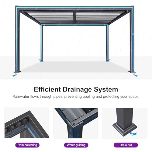 PURPLE LEAF Louvered Pergola 10' x 14' Aluminum Outdoor Pergola with Adjustable Louvers Roof and Integrated Drainage System 70 Mph High Wind Resistant Small Pergolas for Patio Deck Porch Yard