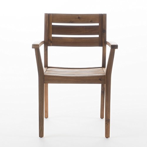 Christopher Knight Home Stamford Outdoor Acacia Wood Dining Chairs, 2-Pcs Set, Teak Finish