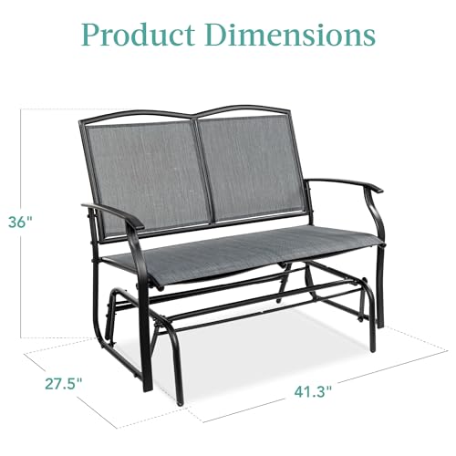 Best Choice Products 2-Person Outdoor Patio Swing Glider Steel Bench Loveseat Rocker for Deck, Porch w/Textilene Fabric, Steel Frame - Gray
