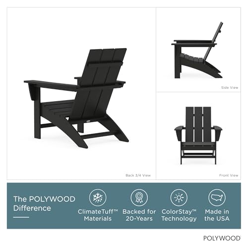 POLYWOOD Modern Adirondack Chair – All-Weather Outdoor Lawn Adirondack Chairs – HDPE, Fade-Resistant & Durable Outdoor Furniture – For Patio, Deck & Fire Pit Chairs – Black