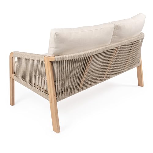 JONATHAN Y Arwen Bohemian Acacia Wood Outdoor Loveseat, 2-Seater Patio Sofa Bench with Woven Rope Details and Thick Cushions for Porch, Balcony, Backyard, 49" W, Light Teak/Beige SFB1001A