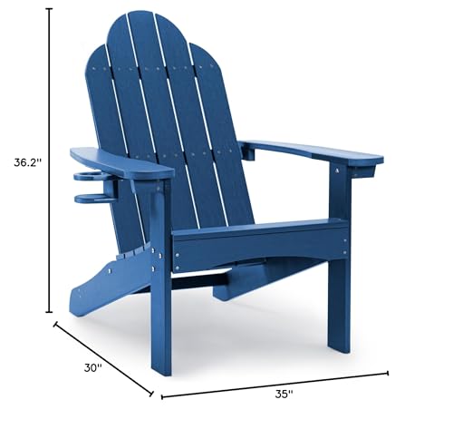 LUE BONA HDPS Adirondack Chairs Set of 4, Long-Lasting All-Season Outdoor Patio Chairs, Hidden Cup Holder, 350 LBS, Navy Blue