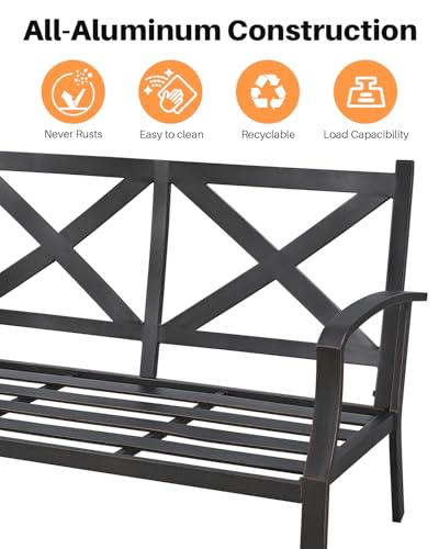 SEEHILL Never-Rust Aluminum Outdoor Loveseat, Modern Patio Loveseat Couch with Deep Seating, All-Weather 2-Seater Outdoor Patio Couch, Outdoor Club Sofa with Cushion for Balcony, Garden, Dark Bronze