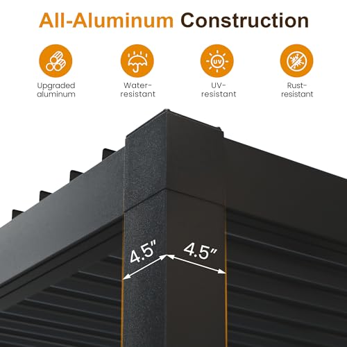 FansaFurn Louvered Pergola 12'x16', Full Aluminum Outdoor Pergola with Adjustable Rainproof and Gutter System, Hardtop Gazebo for Patio, Deck, Garden, Yard, Black