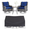 Wumiokio Patio Furniture Sets, 3 Pieces Wicker Outdoor Furniture - 360 Degree Swivel Rocking Chairs and Rattan Side Table for Garden,Porch,Backyard (Grey Wicker/Blue Cushion, 3PCS - Swivel Chairs)