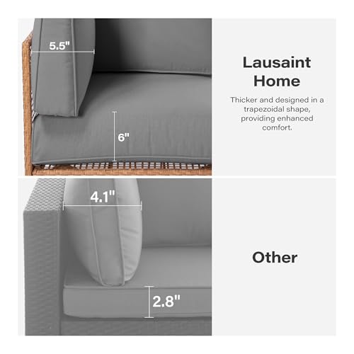 EO Living 5-Piece Modular Outdoor Patio Furniture Set, PE Rattan Sectional Conversation Sofa with Tempered Glass Table and Machine-Washable Cushions (Grey)