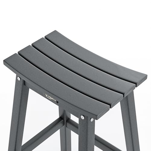 VINGLI 29" Outdoor Bar Stools Set of 2, HDPE Poly Lumber Bar Chairs with Footrest, Weather Resistant Patio Barstools for Bar, Kitchen Counter, Yard (Gray, 29 Inch 2 PC)