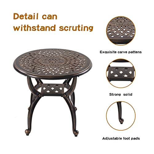 YKSY&YKSY Jardin DE CENTENNAIL 3-Piece Outdoor Bistro Set Cast Aluminum Rust-Resistant Patio Furniture Armchairs Design (Copper)