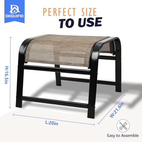 Deguifei Outdoor Ottoman Patio Footstool 2 Set Modern Breathable Metal Frame Foot Rest Brown