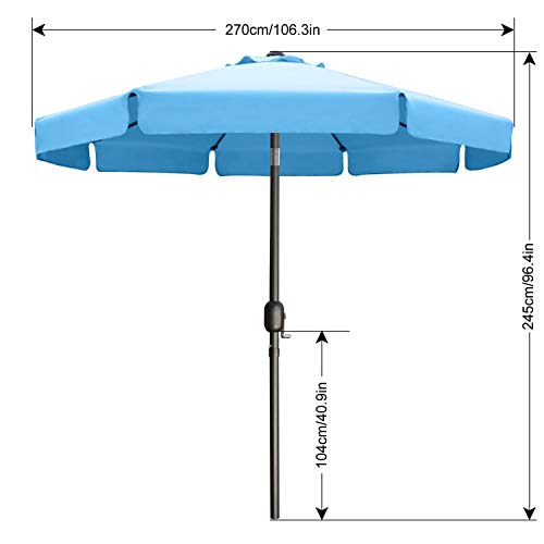 ABCCANOPY 9ft Scalloped Patio Umbrella, Outdoor Table Umbrella with Tilt and Crank, Fiberglass Ribs Deck Umbrella for Patio, Pool, Garden, Picnic (Turquoise)