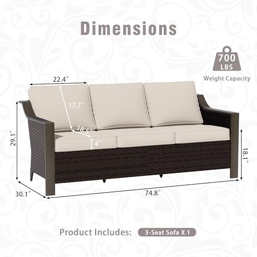 Qsoer 3 Piece Wicker Patio Conversation Set, All-Weather Use Outdoor Wicker Sofa with 2 PE Rattan Chair, Removable Water-Resistant Cushion, Ideal for Porch, Backyard, Balcony, Poolside, Beige
