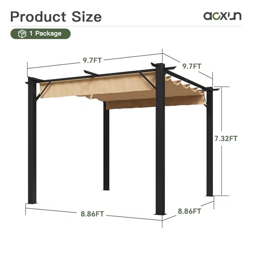 Aoxun 10'x10' Outdoor Pergola, Patio Pergola with Upgraded Retractable Canopy, Heavy Duty Metal Pergolas and Gazebos with Adjustable Sun Shade Cover for Modern Backyard, Deck, Garden
