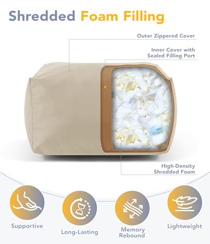 TopNaps Outdoor Patio Bean Bag Ottoman - Small Beanbag Foot Rest Pouf Rectangular with Shredded Foam Filling, Splash-Proof Detachable Zipper Cover for Relaxing, Beige