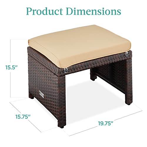 Best Choice Products Set of 2 Wicker Ottomans, Multipurpose Outdoor Furniture for Patio, Backyard, Additional Seating, Footrest, Side Table w/Removable Cushions, Steel Frame - Brown/Tan