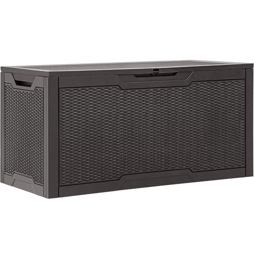 YITAHOME 100 Gallon Outdoor Storage Box, Large Water Resistant Resin Deck Box, Indoor Outdoor Lockable Storage Container for Patio, Garden, Cushions, Tools, Equipment (Dark Brown)