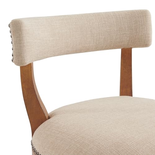 Hanover Swivel Counter Height Bar Stool, Weathered Brown and Beige, Solid Rubberwood Frame, Faux Leather Upholstered Seat, Memory Return Swivel, 20 in. W x 22 in. D x 37 in. H, Seat Height 26 in.