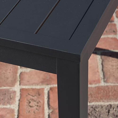 Hanover Naples 38" Square Outdoor Aluminum Slat Dining Table, Gray, All-Weather