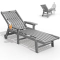 THOEOE Patio Chaise Lounge Chair, Lounge Chair Outdoor with 5 Positions, HDPE, Patio Lounge Chair with Wheels & Cup Holder for Pool, Deck, Poolside,Grey