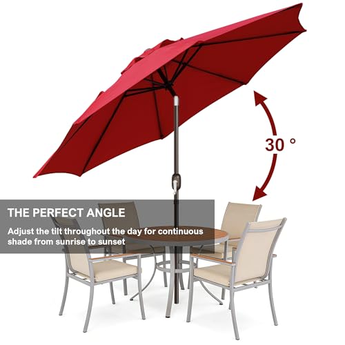 Blissun 9' Outdoor Patio Umbrella, Outdoor Table Umbrella, Yard Umbrella, Market Umbrella with 8 Sturdy Ribs, Push Button Tilt and Crank (Red)