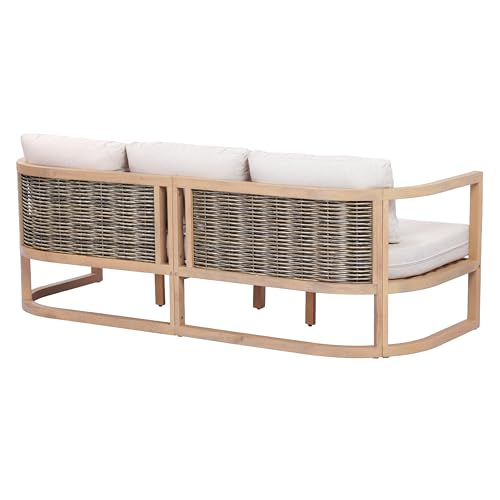 Christopher Knight Home Fido 5-Seater Patio Furniture Set with Cushion, 4 Piece Outdoor Acacia Wood Conversation Set, Solid Wood Outdoor Sectional Sofa Set with Coffee Table, Light Teak+Beige