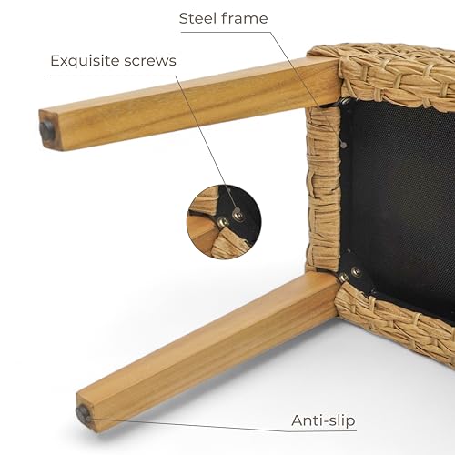 Outdoor Backless Bench, All-Weather Wicker & Solid Acacia Wood, Premium Garden Bench with Woven Rattan Seat and Thick Outdoor Cushion for Patio, Porch, Living Room or Entryway (Natural, PE Wicker).