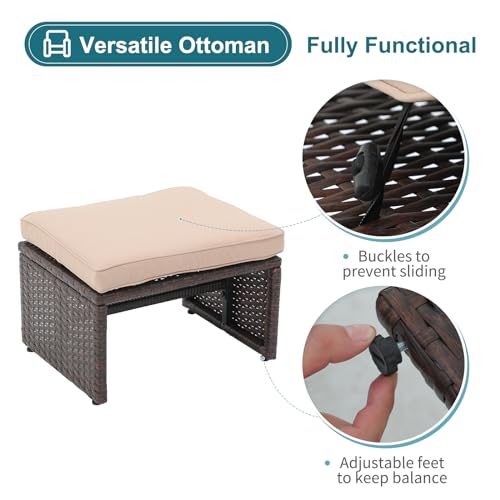 OC Orange-Casual Outdoor Loveseat 3 Piece Patio Furniture Set Outdoor Conversation Set All-Weather Wicker Love Seat with Ottoman/Side Table, Brown Rattan, Beige
