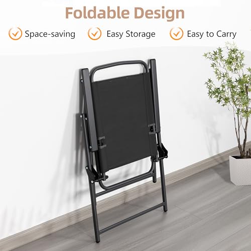 Vongrasig 6 Piece Folding Patio Dining Set,Small Metal Outdoor Garden Patio Table and Chair Set w/Umbrella for Lawn,Deck,Backyard,Black