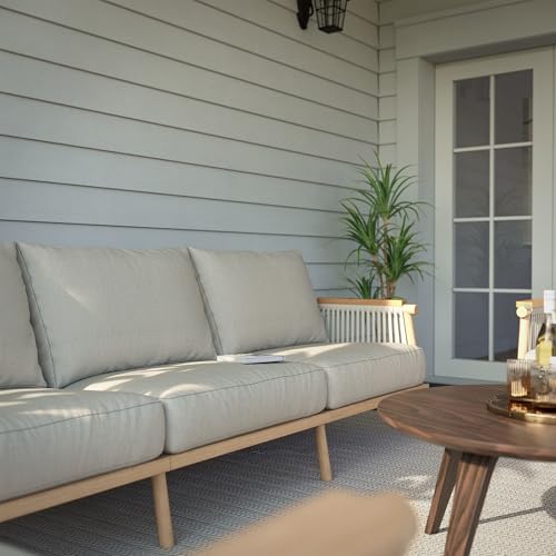 Acanva Modern All-Weather Aluminum Outdoor Patio Sofa with Thick Cushions, Olefin Fabric Sunroom Backyard Furniture, Couch Light Khaki
