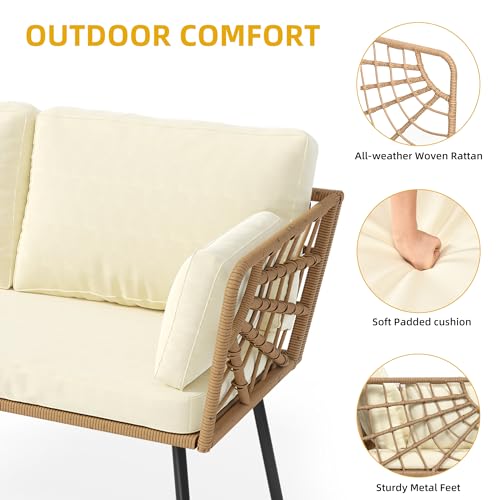 DWVO 2 Pieces Patio Furniture Set, All-Weather Wicker Rattan Loveseat with Thick Cushions & Table, Outdoor Conversation Set for Patio, Balcony, Backyard, Deck, Poolside