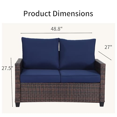 EortheX Outdoor Patio Loveseat,All-Weather Wicker Loveseat with Cushions – Rattan Outdoor 2 Person Sofa Furniture for Garden, Balcony, and Deck,Sectional Patio Love seat Sofa Set - Blue