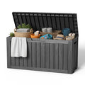 EasyUp 85 Gallon Outdoor Storage Box, Resin Waterproof UV-Resistant Deck Box, Reinforced Stability for Patio, Garden, and Poolside, Striped Black