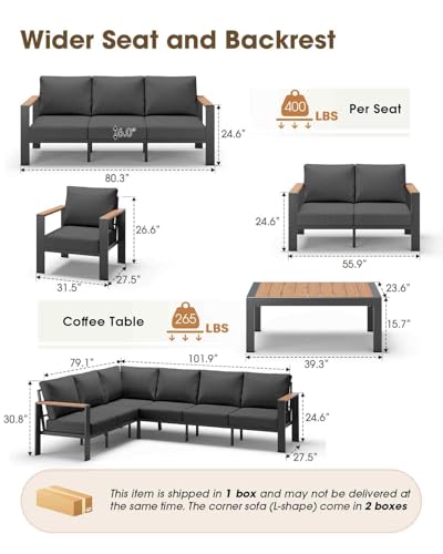 ComfCove Aluminum Outdoor Patio Furniture Loveseat, All-Weather Patio Conversation Sets with Washable Thick Cushion, Morden Patio Furniture Set for Porch, Balcony, Deck, Yard, Graphite