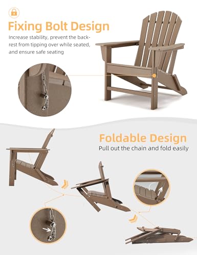 BUPPLEE Folding Adirondack Chair, 450 LBS Heavy Duty HDPE Poly Lumber Fire Pit Chair for Outside, All-Weather Resistant Plastic Adirondack Chairs for Patio, Garden, Deck & Backyard, Pale Ocre