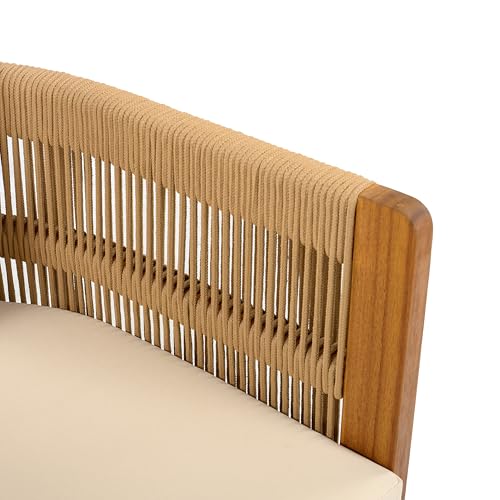 Christopher Knight Home Levi Set of 2 Outdoor Dining Chairs, Acacia Wood Patio Dining Room Chair with Waterproof Cushions, Rope-Wrapped Accents, Comfy Poolside Kitchen Chairs, Teak + Beige