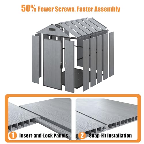 MNLR Resin Storage Shed 4x6 FT with Floor - Weatherproof Outdoor Plastic Tool Shed with Sloped Roof, Built-in Vents & Padlock-Ready Door, Small Garden Shed for Backyard Patio Lawn