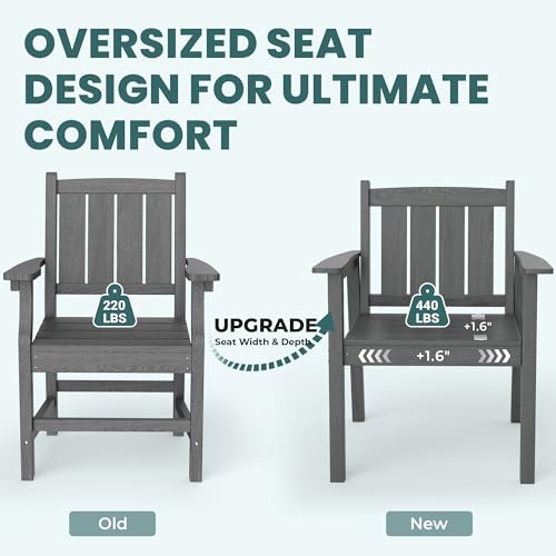 Pamapic 5 PCS Outdoor Dining Set, Spacious HDPE Outdoor Table and Chairs, Wood Grain Patio Furniture Sets with Elegant Armrest, All-Weather Patio Dining Table with Umbrella Hole, Gray