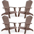 Psilvam Adirondack Chair, Oversized Poly Lumber Fire Pit Chair with Cup Holder, 350Lbs Support Patio Chairs for Garden, Weather Resistant Outdoors Seating, Relaxing Gift for Father & Mother (4, Brown)