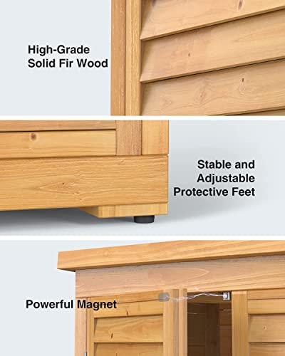 Bealife 63.2" Outdoor Storage Cabinet with Double Doors, Lockable Vertical Storage Shed with 3 Shelves Organizer, Waterproof Fir Wood Tool Closet Shed for Garden, Backyard, Patio, and Lawn -Natural