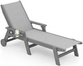 SERWALL Textilene Patio Chaise Lounge Chair, 5 Positions Adjustable Outdoor Lounger with Rolling Wheels for Pool, Deck, Gray