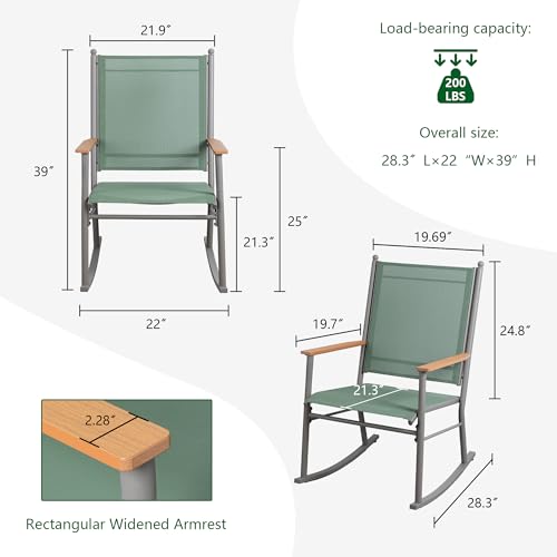 Shintenchi 2 Pcs Outdoor Rocking Chairs Set,Upgraded High Back Patio Rocking Chairs Set,Breathable Textilene Fabric Rocking Chair for Porch,Patio,Garden,Balcony(Green)
