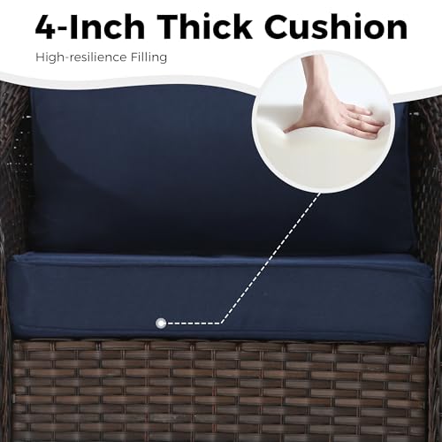 Qsoer 55 inch Outdoor Wicker 2 Seater Sofa, All-Weather Use Patio Rattan Loveseat with Seat and Back Cushion, Ideal for Porch, Backyard, Balcony, Poolside, Blue