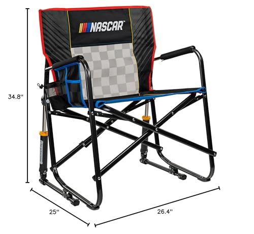 GCI Outdoor NASCAR Freestyle XL Rocker Camping & Sideline Sports Chair | Portable Folding Rocking Chair with Durable Armrests & Drink Holder | Great for Big and Tall, Black