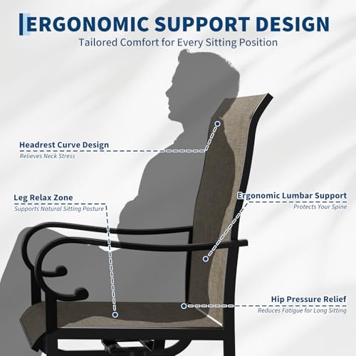GarveeLife Patio Swivel Chair Set of 2, All-Weather Outdoor Dining Chairs with High Back, Rocker-Swivel Combo Patio Chairs for Backyard Deck Poolside, Brown