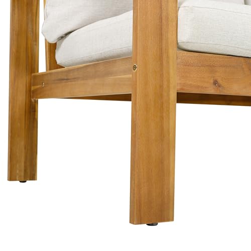 Christopher Knight Home Kayahs 3 Pieces Acacia Wood Furniture Set, Patio Conversation Sofa with Coffee Table and Ottoman, Outdoor 3-Seater Sofa Set for Backyard Balcony Gardern, Teak Finish+Beige