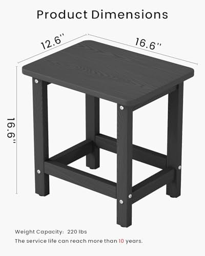 BIVODA Weatherproof Outdoor Side Table, HDPE Small Outdoor Table for Adirondack, 16.6-Inch Patio Square End Tables for Garden, Backyard, Porch, Deck, Balcony, Poolside (Black)